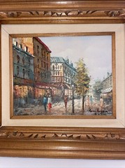 French Artist Henry Rogers oil painting on Board, Paris Street Scene, signed