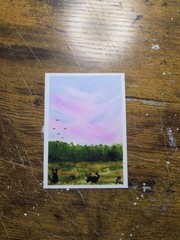 ACEO *Art Print Watercolor „Cat’s in a field“ 2.5″ x 3.5″ El_duderino_art