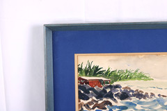 Vintage Coastal Scene With Rocks Ocean Watercolor Painting Signed Nancy M Kirk