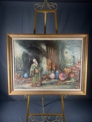 Antique Orientalist Interior Watercolor Painting Attrib Douglas Arthur Framed