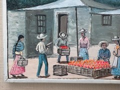 MEZA SIGNED OIL PAINTING SPANISH MARKET STREET VENDORS SOUTH AMERICAN ANDES ART