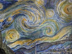NEW Silver Glitter Hand-painted Oil-Acrylic Painting Van Gogh Starry Night Art