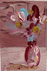 ACEO Original Painting Still Life Abstract Flowers in the Vase in Acrylic