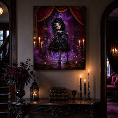 Gothic Vampire Woman Canvas Wall Art Dark Cabaret Horror Glam Decor Halloween