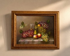 Vintage Framed Still Life Oil Painting Grapes Pear Fruit Basket Signed M. Paron