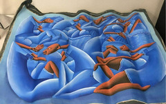 Orig Art Large Blue Haitian MARKET Painting Surrealist OLIBRICE Casimir style