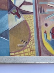 ANTIQUE CIRCUS PAINTING ABSTRACT CUBIST CUBISM MODERNISM MID CENTURY PERFORMERS