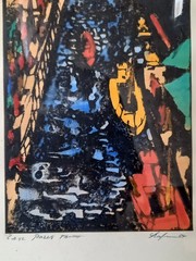 Color lithograph, city canal view. 18cm x 34cm. Sweden 1964.