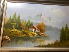 Huge M Young „Mountain Landscape Scene“ Oil Painting – Signed And Framed