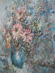Original Impasto Textured 3D Colorful Floral Still Life Oil Painting 24″ x 36″