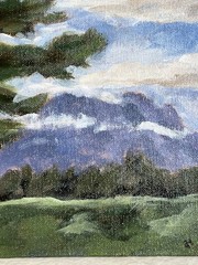 Plein Air Painting Landscape Tree and Mountain Scene