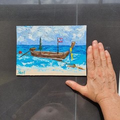 Pleasure Boat Painting Seascape Skiff Original Wall Art 6×8′ Ocean Shallop