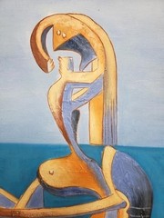 Oil painting Seated Bather on the Beach after Pablo Picasso, Signed by Córdoba