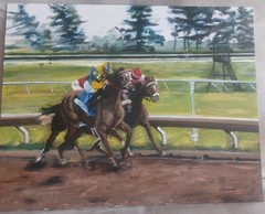 Original Horse Racing Painting Oil on Canvas 16×20 Direct From Artist