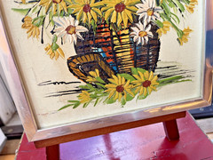 VTG Mid Century Floral Oil Painting Daisies Vase Flower Power Signed Framed CUTE