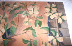 1900s Still Life Oil Painting ; Dogwood Flowers Vase Porcelain Asian Figure