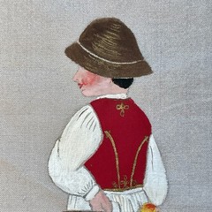 Vtg 1937 Painting Silk Textile Art – European German Poland Italian Alpine Child