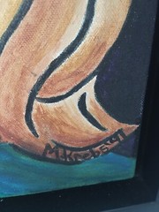 Modern Acrylic Painting Of Blond Girl With Fierce Eyes Signed M. Krebs 22×17”