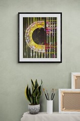 Abstract Mixed Media Painting – Vinyl Record and Sunflower Fusion, Oil and Acryl
