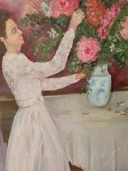 Original Oil Painting Woman Arranging Flowers Still Life Framed Signed 1994
