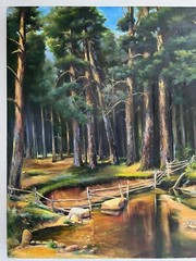 Pine Forest Painting, 38×28 inches , Large Green Trees Landscape, Wall Art Decor