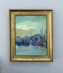 Danish School Oil Painting, Copenhagen Waterfront, Signed & Dated 1968- COA