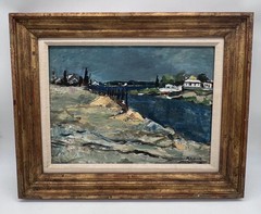 NICOLAI CIKOVSKY 1894-1984 Oil Painting Seaside Coastal Town Framed 21×17”