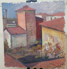 18 1/2×20 1/8in painting Vintage oil landscape View by Country Emilia P32