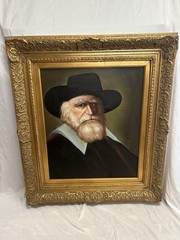 Vtg DAVID PELBAM Oil on Canvas PAINTING Quaker MAN Gold Leaf Frame Large Rare