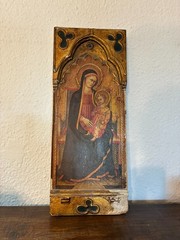 antique oil painting on wood panel