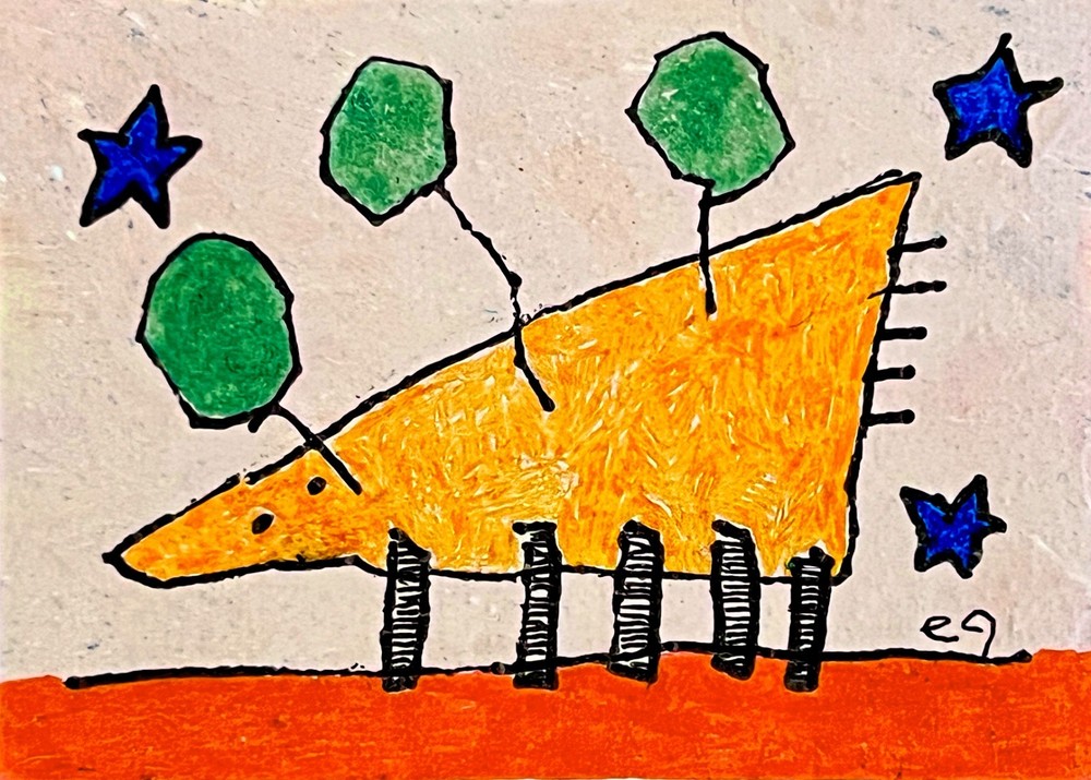 e9Art ACEO ‚the quest for unanswerable questions‘ outsider childlike art brut
