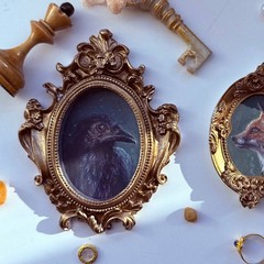 crow oil painting gold frame raven old bird portrait Victorian art antique Goth