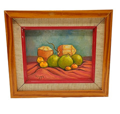 Vintage Fruit Still Life Oil Painting Original Signed R Canals Wood Framed 6 X 8
