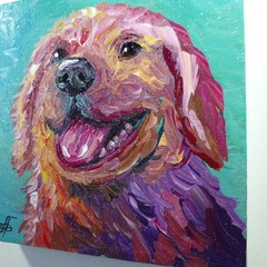 Colorful Golden Retriever Dog Original Acrylic Painting Pet Portrait Decor 6×6