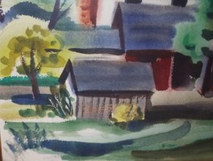 Impressionist Watercolor Painting – Residential Home in Summer – Ralph Anderson