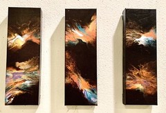ORIGINAL TRIPTYCH ABSTRACT PAINTING BLACK METALLIC HOME DECOR FINE ART 3-PANEL