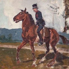 Theodor Volmar Rider in Uniform Horse Soldier Art Switzerland Oil Canvas 19th Century