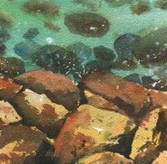 Seascape – Original 11.7 x 16.5″ Watercolor Painting with Waves and Clouds