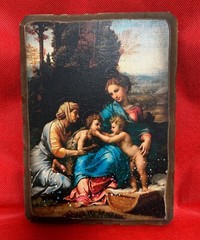 🙌Painting on wooden base print on canvas vintage 1960s Length 9inch Width 6.3