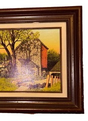 Vintage H. Hargrove Framed Farm Print Steam Tractor Barn Americana Landscape