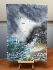 Watercolor Seascape with Sailboats Nautical Ocean Storm Art Relaxing marine art