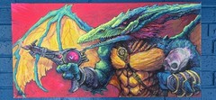 Pulp-style Dino Warrior from a future lost age: Original acrylic painting.