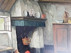 B. MULLEN (1901-1986), Classical Oil on Linen, Cottage Interior, 16″ by 20″