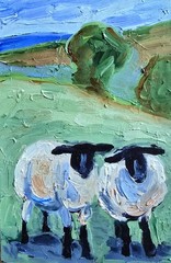 Sheep Oil Painting 10x15cm Animals Landscape Painting on Painting Board