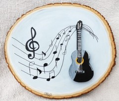 Hand Painted Guitar Wood Cut-Out With Music Notes By Phyllis