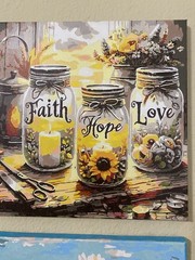 Faith Hope Love Contemporary Painting, Mason Jars Sunflowers Candle, Unframed