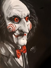 horror puppet mask original acrylic painting art, paper