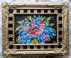 ORIGINAL OIL Painting “ ABSTRACT FLOWERS“ heavy impasto 7″x5″ by Olga Diduh.