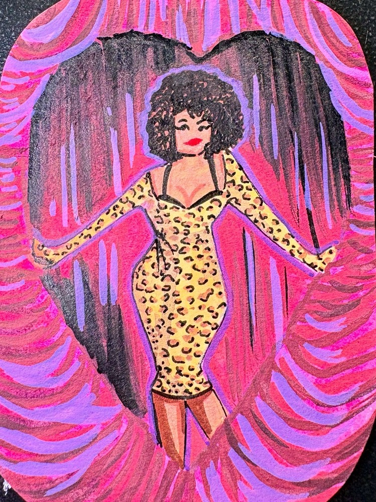 ACEO Original Pinup Retro Cheetah Lady Acrylic on Paper 2.5×3.5 by BrieMcDoodles