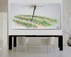 Painting 67″ Strawberry Field Oil Painting, Original HandMade Art, Modern Style